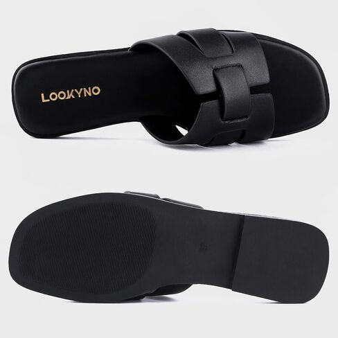 Flat Sandals for Women 2025 Dressy Summer Leather Slides with Square Open Toe in Kuwait