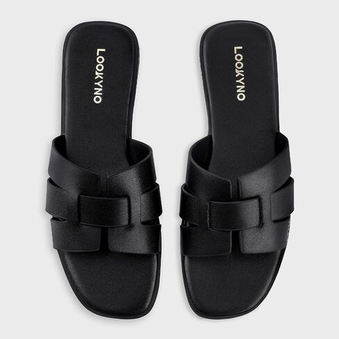 Flat Sandals for Women 2025 Dressy Summer Leather Slides with Square Open Toe in Kuwait