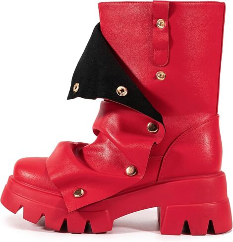 Atuelang Women's Slouchy Fold Over Boots Platform Wide Calf Shark Boots Pull On Fashion Short Booties in Kuwait