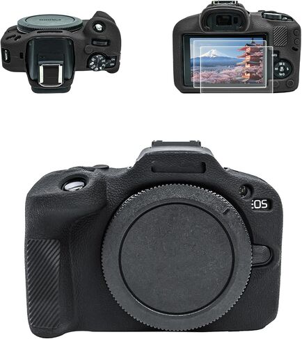 EOS R100 Camera Case Accessories Kit - Silicone Protective Case for Canon eos R100[Green] & LCD Screen Protector for Canon R100[2 Packs] & Camera Hot Shoe Cover for R100 in Saudi Arabia