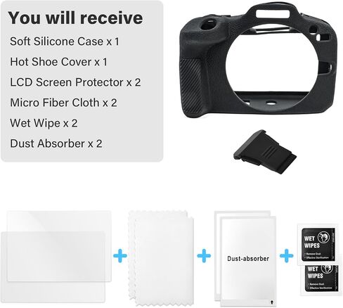 EOS R100 Camera Case Accessories Kit - Silicone Protective Case for Canon eos R100[Green] & LCD Screen Protector for Canon R100[2 Packs] & Camera Hot Shoe Cover for R100 in Saudi Arabia