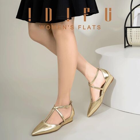 IDIFU Strappy Flat Shoes Pointed Closed Toe Dress Shoes for Women Buckle Ankle T Strap Wedge Flats Wedding Bride Bridal Guest Business Casual Office Prom Dressy Comfortable Formal Women's Flats Shoes in Saudi Arabia