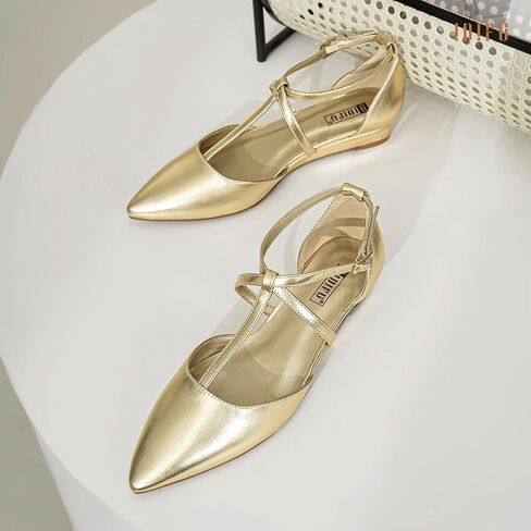 IDIFU Strappy Flat Shoes Pointed Closed Toe Dress Shoes for Women Buckle Ankle T Strap Wedge Flats Wedding Bride Bridal Guest Business Casual Office Prom Dressy Comfortable Formal Women's Flats Shoes in Saudi Arabia