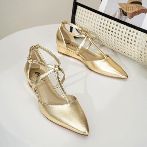 IDIFU Strappy Flat Shoes Pointed Closed Toe Dress Shoes for Women Buckle Ankle T Strap Wedge Flats Wedding Bride Bridal Guest Business Casual Office Prom Dressy Comfortable Formal Women's Flats Shoes in Saudi Arabia