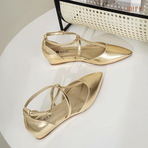 IDIFU Strappy Flat Shoes Pointed Closed Toe Dress Shoes for Women Buckle Ankle T Strap Wedge Flats Wedding Bride Bridal Guest Business Casual Office Prom Dressy Comfortable Formal Women's Flats Shoes in Saudi Arabia