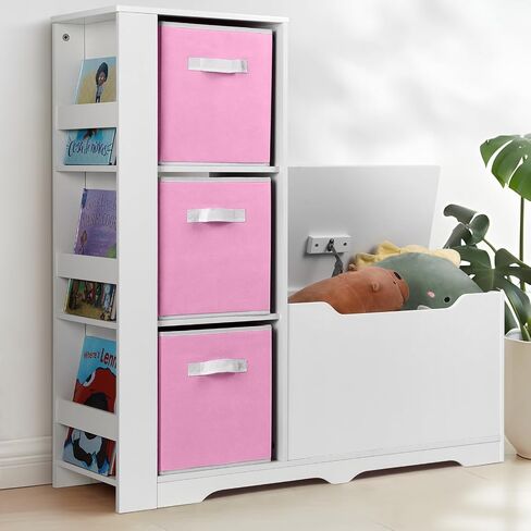 Cowiewie Kids Bookshelf with Reading Nook, Kids Toy Storage Organizers with Safety Hinged Seat, Montessori Wooden Storage Organizer Bench for Bedroom, Playroom and Bedroom - Green in Saudi Arabia