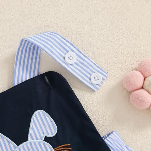 Newborn Baby Easter Outfit Girl Boy Bunny Embroidery Bubble Romper Sleeveless First Bodysuit Striped Overall Clothes in Saudi Arabia