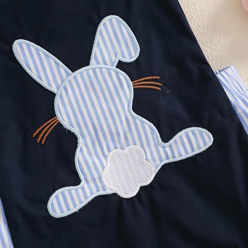 Newborn Baby Easter Outfit Girl Boy Bunny Embroidery Bubble Romper Sleeveless First Bodysuit Striped Overall Clothes in Saudi Arabia
