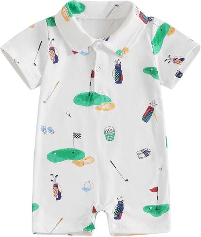 Newborn Infant Baby Boy Summer Outfits Short Sleeve Jumpsuit One-piece Embroidered Golf Onesie Clothes in Kuwait