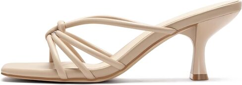 Women's Strappy Square Open Toe Kitten Heels Sandals Knotted Design Summer Fashion Slip On Mule Style in Kuwait