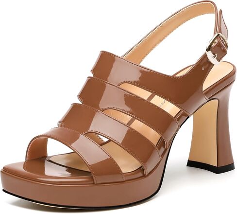 Women's thick soled sandals, square open toe thick heel women's ankle strap sandals, buckle leather insole sandals 3.3 inches, sexy thick heel sandals in Saudi Arabia