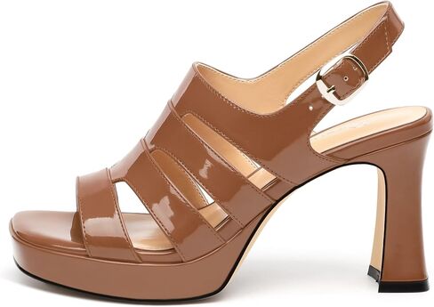 Women's thick soled sandals, square open toe thick heel women's ankle strap sandals, buckle leather insole sandals 3.3 inches, sexy thick heel sandals in Saudi Arabia