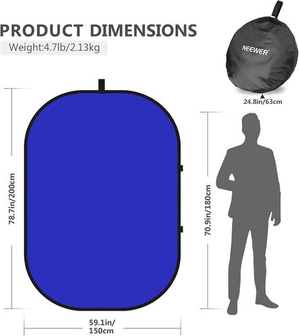 NEEWER Chromakey Backdrops, Double Sided Green Screen and Blue Screen, 2 in 1 Collapsible and Reversible Background for Photography, Gaming and Live Streaming, 5'×6.6'/1.5m×2m (Green/Blue) in Kuwait