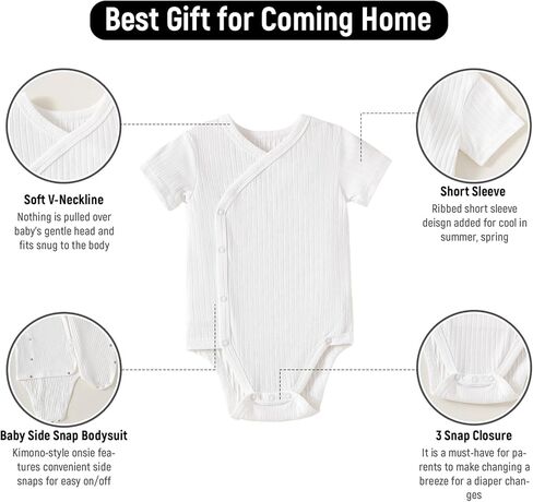 SOBOWO Newborn Boy Girl Clothes Summer Infant Ribbed Set Solid Short Sleeve Baby Side Snap Bodysuit Shorts Coming Home Outfit in Kuwait