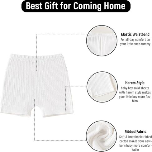 SOBOWO Newborn Boy Girl Clothes Summer Infant Ribbed Set Solid Short Sleeve Baby Side Snap Bodysuit Shorts Coming Home Outfit in Kuwait