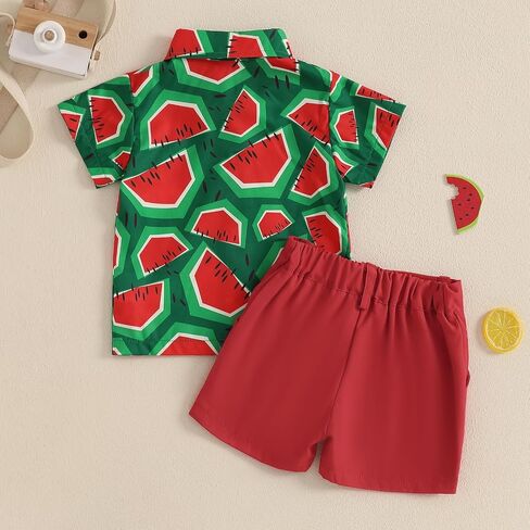 Toddler Baby Boy Watermelon Outfit Short Sleeve Lapel Neck Shirt Tops Suspender Shorts 2 Piece Clothes Sets in Saudi Arabia