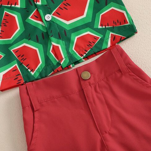 Toddler Baby Boy Watermelon Outfit Short Sleeve Lapel Neck Shirt Tops Suspender Shorts 2 Piece Clothes Sets in Saudi Arabia