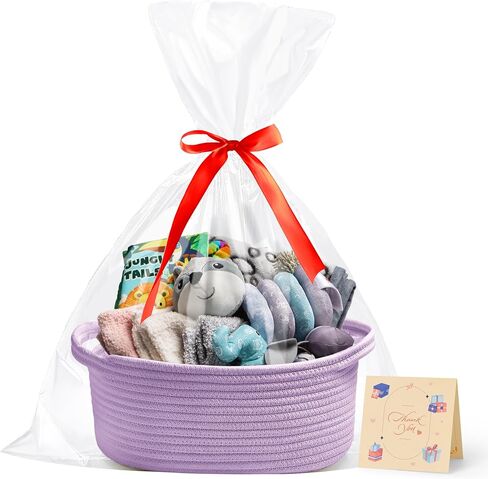 Small Woven Mothers Day Gifts Purple Basket for Storage Empty with Ribbons and Bags Durable Cute Gifts 12"X 8" X 5" Small Rope Basket for Gifting in Saudi Arabia