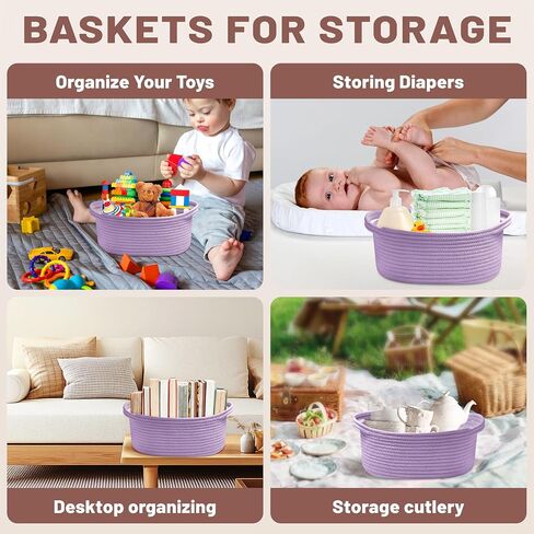 Small Woven Mothers Day Gifts Purple Basket for Storage Empty with Ribbons and Bags Durable Cute Gifts 12"X 8" X 5" Small Rope Basket for Gifting in Saudi Arabia