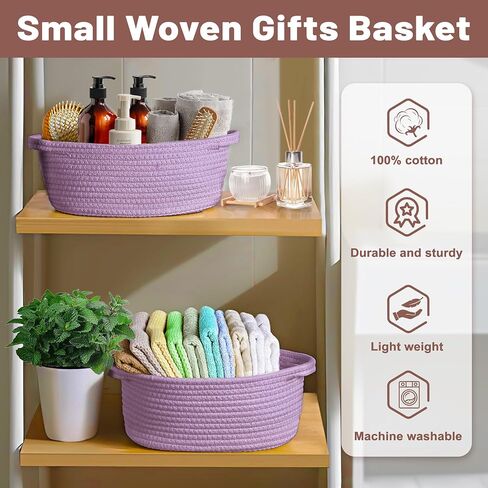 Small Woven Mothers Day Gifts Purple Basket for Storage Empty with Ribbons and Bags Durable Cute Gifts 12"X 8" X 5" Small Rope Basket for Gifting in Saudi Arabia