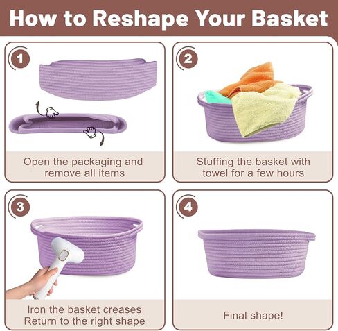 Small Woven Mothers Day Gifts Purple Basket for Storage Empty with Ribbons and Bags Durable Cute Gifts 12"X 8" X 5" Small Rope Basket for Gifting in Saudi Arabia
