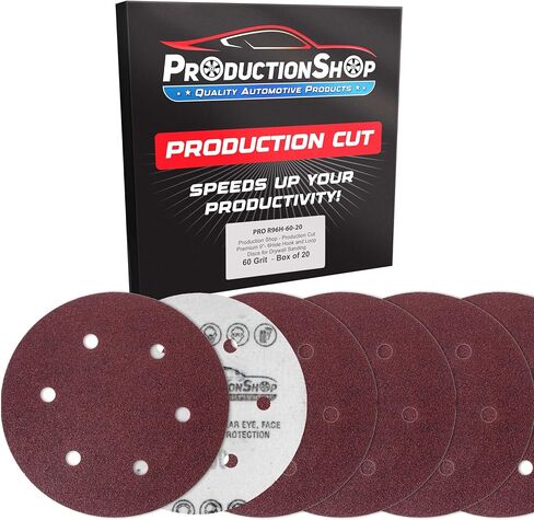 ProductionShop Premium 9" Red 6-Hole Pattern Sanding Discs, 30 Disc Variety Pack, Grits 60, 80, 120, 150, 180, 220 - Dustless Hook & Loop Backing Sandpaper for Drywall Power Sander, Woodworking Paint in Saudi Arabia