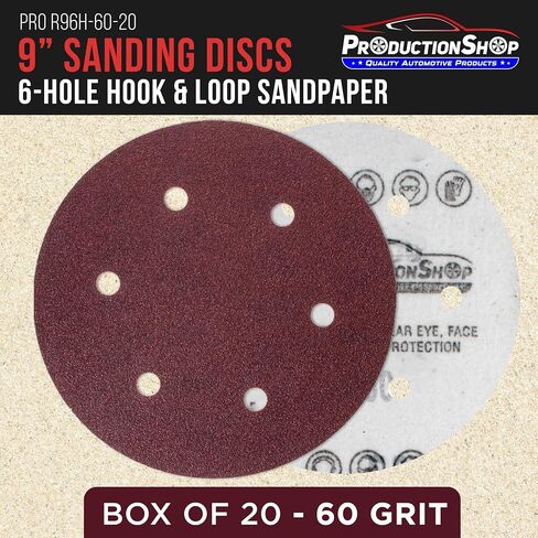 ProductionShop Premium 9" Red 6-Hole Pattern Sanding Discs, 30 Disc Variety Pack, Grits 60, 80, 120, 150, 180, 220 - Dustless Hook & Loop Backing Sandpaper for Drywall Power Sander, Woodworking Paint in Saudi Arabia