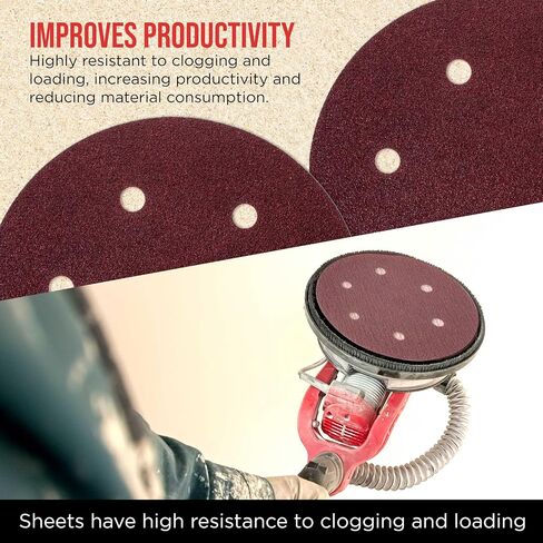 ProductionShop Premium 9" Red 6-Hole Pattern Sanding Discs, 30 Disc Variety Pack, Grits 60, 80, 120, 150, 180, 220 - Dustless Hook & Loop Backing Sandpaper for Drywall Power Sander, Woodworking Paint in Saudi Arabia