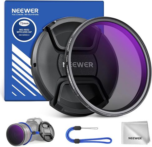 NEEWER 77mm ND2-32 (1-5 Stops) Variable ND Filter with Lens Cap, Cleaning Cloth, Precise Neutral Density Adjustment, Multicoated Optical Glass, Camera Photography Accessories in Saudi Arabia