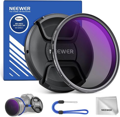 NEEWER 77mm ND2-32 (1-5 Stops) Variable ND Filter with Lens Cap, Cleaning Cloth, Precise Neutral Density Adjustment, Multicoated Optical Glass, Camera Photography Accessories in Saudi Arabia