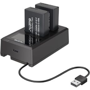 JYJZPB LP-E17 Battery 1300mAh 2 Pack and 1PCS Dual Slot Charger with Built in Cable Compatible for Canon EOS R50,RP,R100,R10,R8,RebelT6i,7i,8i,T6s,SL2,SL3,M3,M5,M6,8000D,800D,750D,760D Camera