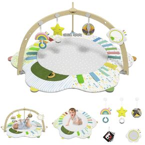 Baby Play Gym Activity Mat: with 5 Developmental Zones Tummy Time Mat with 5 Sensory Toys for Motor Skills Sensory Development - Baby Essentials Gift for Newborn Infants