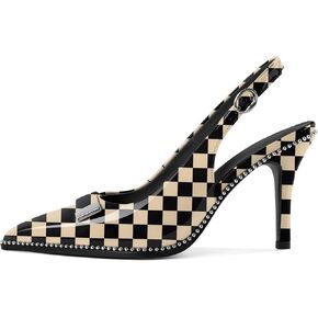 YODEKS Womens Slingback Heels Pointed Toe Beaded High Heel Pumps 3.5 Inch Metal Buckle Shoes US Size 5-13