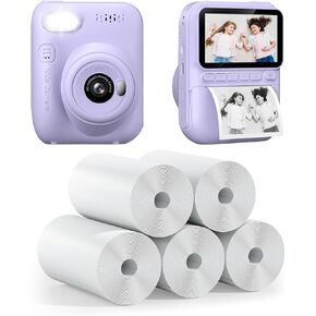 Kids Camera and Kids Instant Camera Refill Print Paper-5 Rolls, Christams Birthday Gifts for Girls Boys Age 3-12