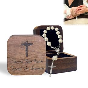 My First Rosary Baby Keepsake Box, Christening Baptism Gifts for Girl or Boy, Catholic Rosary Baby Shower First Holy Communion Gifts, Walnut Wood Baby Rosary Box Baptism Decorations, Birthday Gift