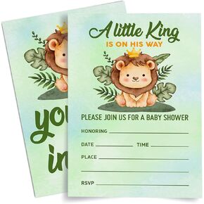 Baby Shower Invitation for Boy, Jungle Lion Baby Shower Invitation Safari Lion King Baby Shower Party Invites Card, 20 Invites with Envelopes (4"x6")