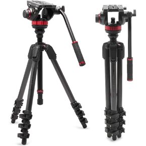 Manfrotto 055 Video Tripod w/502 Video Fluid Head, Carbon Fibre, Professional Heavy Duty Tripod-System, with Levelling Column, Lever Lock, Camera Tripod Stand, for DSLR/Mirrorless Cameras, Camcorders