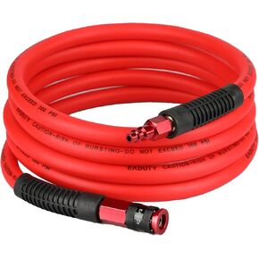 Hybrid Air Hose 1/4 In. x 50 ft, Lightweight, Flexible, Durable Air Compressor Hose with Aluminum Universal Quick Coupler and Industrial Plug, Red