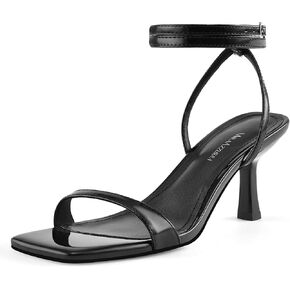 MIRAAZZURRA Heeled Sandals Square Open Toe Kitten Heels Strappy Ankle Strap Low Heel Sandals for Women Party Wedding Shoes