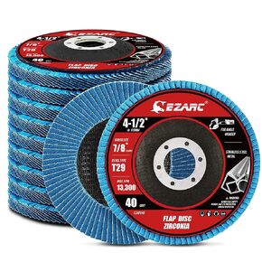 EZARC Flap Discs 40 Grit, 4 1/2 x 7/8-Inch Flap Sanding Disc, Type 29 Zirconia Grinding Wheel for Stainless Steel, Sheet Metal (10 Pack)