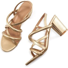 Aomigoct Chunky Heels for Women Prom: Black 8 Comfortable Strappy Open Toe Heeled Sandals - Ankle Strap Wedding Dress Heel Shoes