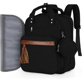 Diaper Bag Backpack, Multifunctional Travel Baby Bag with Laptop Compartment, Changing Pad, Pacifier Case & Stroller Straps, Water-resistant Large Capacity Baby Bag for Moms & Dads, Black