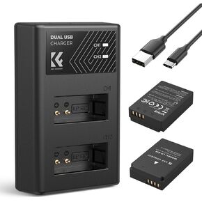 K&F Concept LP-E12 Battery and Charger Set with Dual Slot Charger for Canon M2, M200, M50, M100, M10, 100D