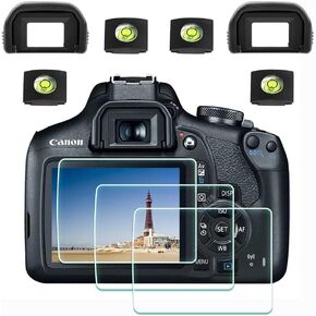 Screen Protector + Eyepiece Eyecup for Canon EOS Rebel T7 T6 T5 Camera & Hot Shoe Cover, 0.3mm 9H Hardness Tempered Glass Flim