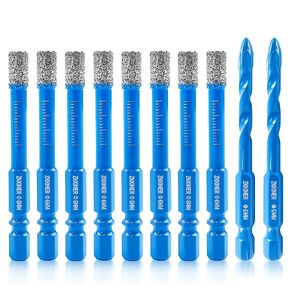Dry Diamond Drill Bits,Diamond Core Drill Bits Set with Quick Change Hex Shank for Granite Tiles Ceramic Marble Glass Stones (SET3-6pcs(6/6/6/6/6+6mm))