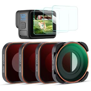 K&F Concept 4-Pack Lens Filter + Screen Protector for GoPro Hero12 /Hero11 /Hero10 /Hero 9 Black, ND8 ND16 ND32 CPL+ Screen Protector + Lens Protector + Front LCD Display Film