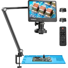 TOMLOV DM602 Flex 2024 Digital Microscope, 10.1" HDMI Soldering Microscope for Electronic Repair, 2K Coin Microscope with Ring Light, Adults 2000X LCD Magnifier, Flexible Arm for PCB Watch Solder Tool