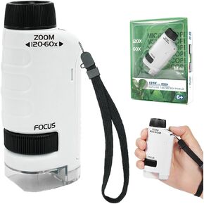 Kids Microscope, Portable Microscope for Kids Zoom 60x-120x, Little Scientist Lab Education, Gifts for Girls Boys 8-12, STEM Handheld Scope, Science Toys