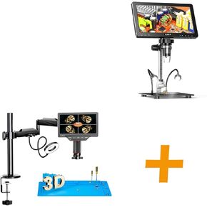 Elikliv 3D Digital Soldering Microscope with Dual Lens, EM3K-3D Max 3K HDMI Flex Arm Microscope for Adults, 10.1" Coin Microscope with Ring Light+EDM9 Max