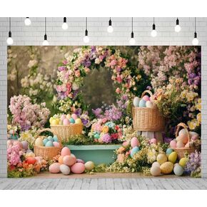 7x5ft Easter Backdrop Colorful Eggs Flowes Floral Background for Kids Newborns Birthday Parties Baby Showers Photo Booth Studio Props